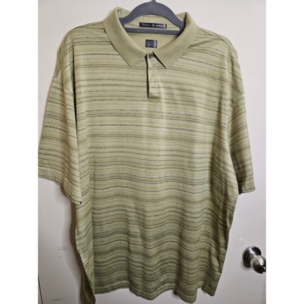Tiger Woods Nike Polo Shirt Mens XL Green Striped S/S Golf‎ Shirt